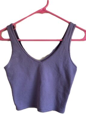 Hollister Ribbed V-Neck Crop Tank Top in Taupe
